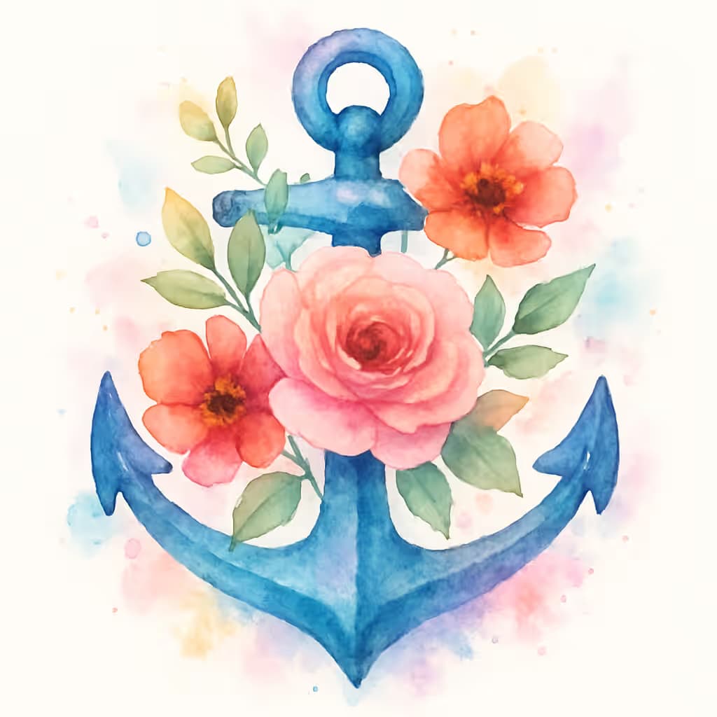 アンカータトゥーの花×水彩デザイン
