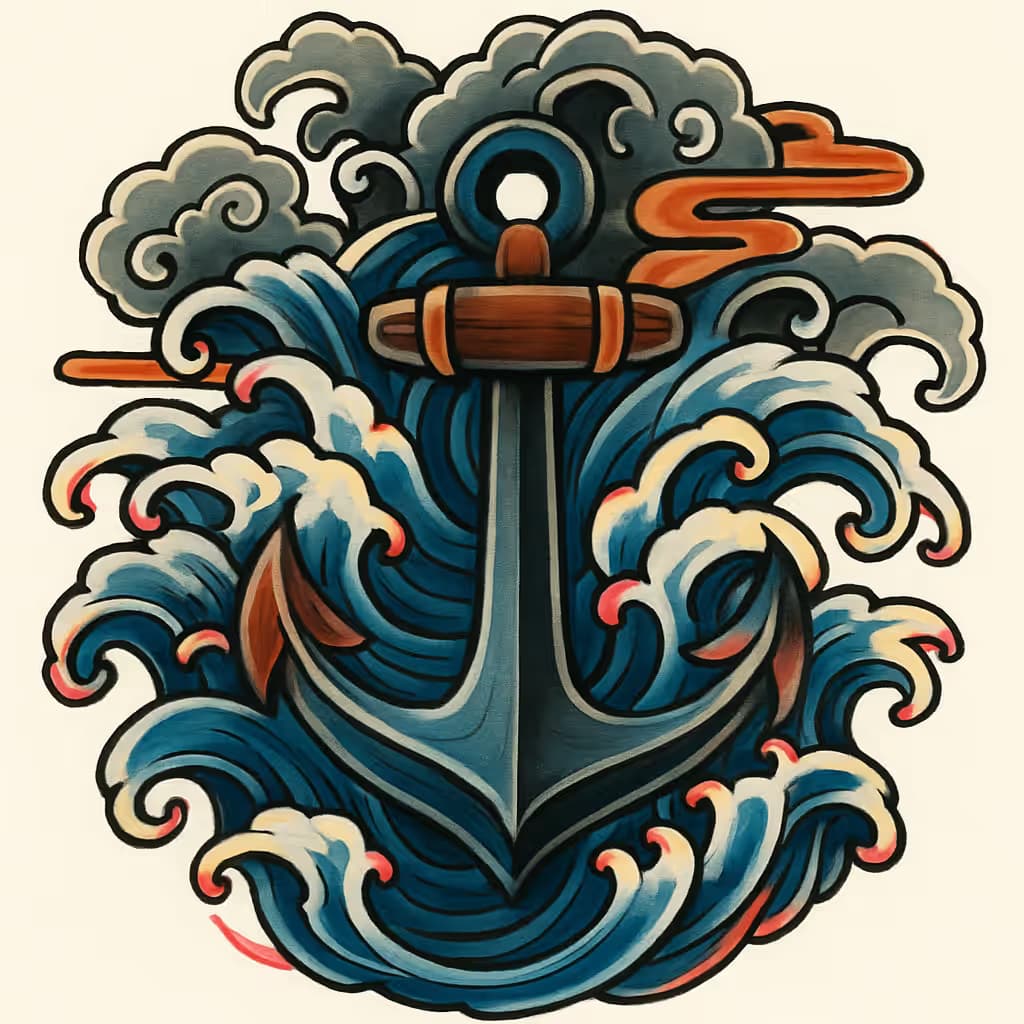 アンカータトゥー 波と共に刻む和風デザイン