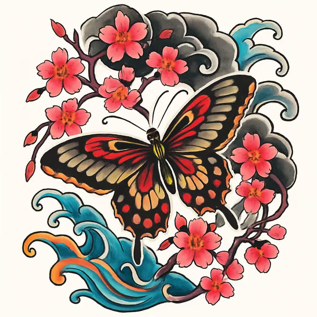 Butterfly Tattoo: Japanese Style & Floral Elegance