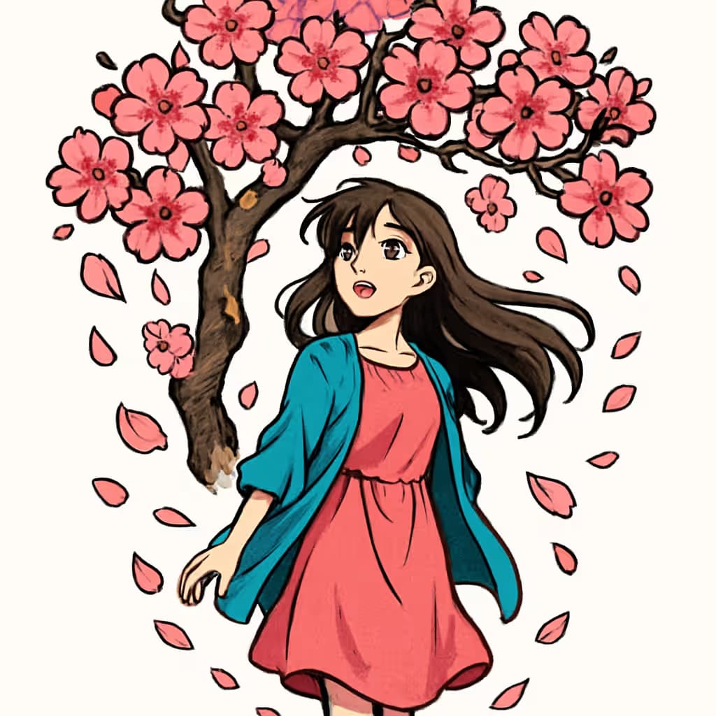 桜の花のタトゥーアート | アニメ風少女デザイン