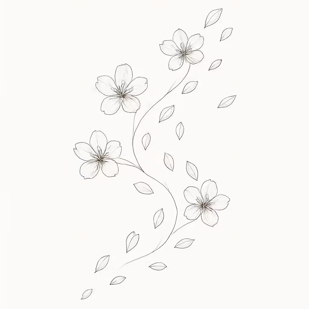 桜の花のタトゥー | 繊細な細線デザイン