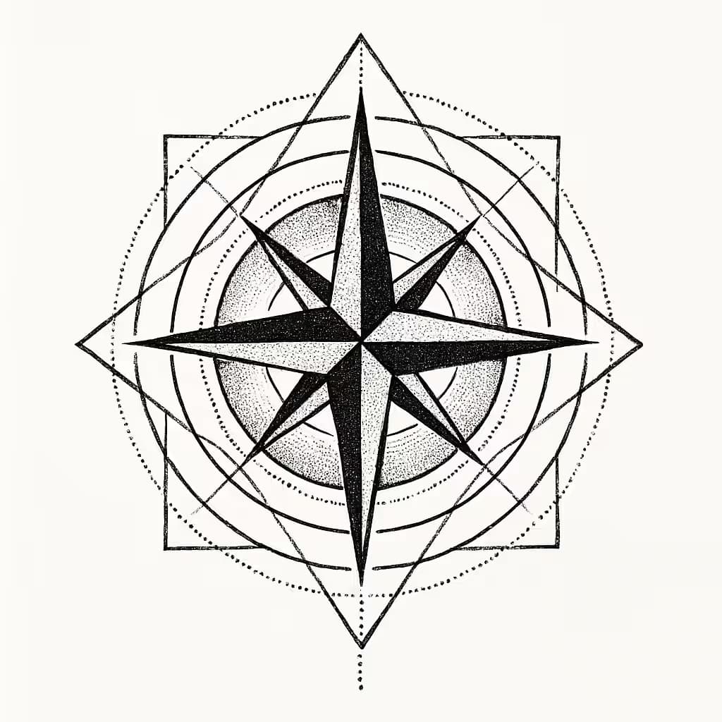 コンパスタトゥー幾何学デザイン - 精密なラインアート