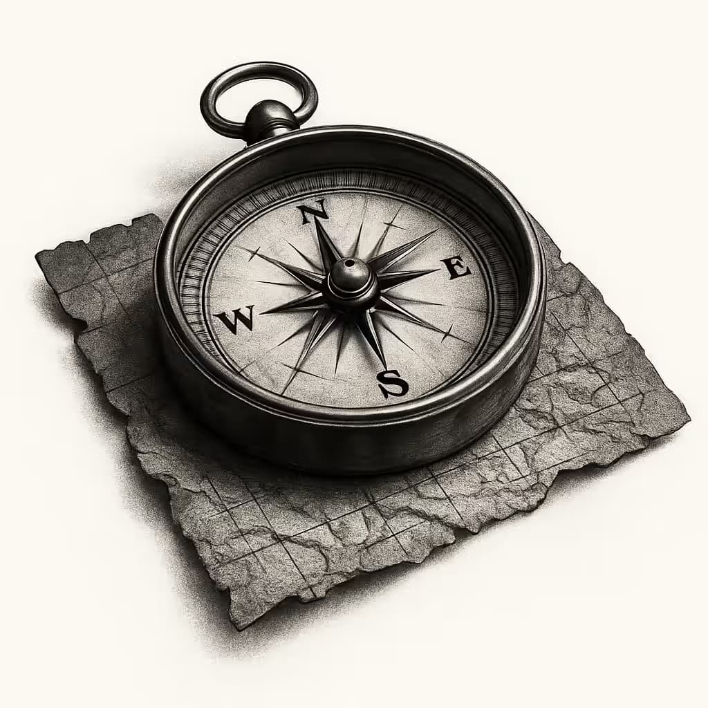 コンパスタトゥー写実 | ヴィンテージ地図に映える羅針盤