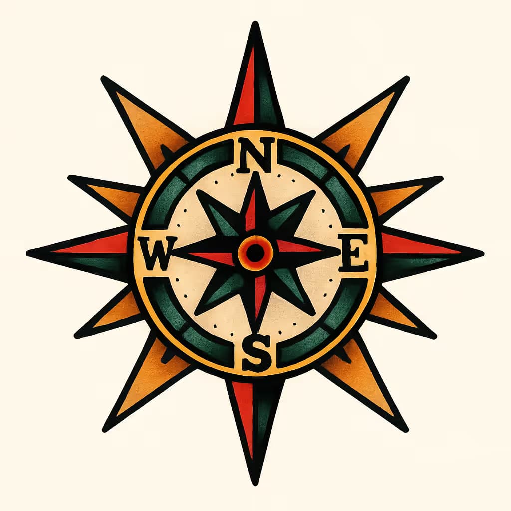 コンパスタトゥーの伝統的なスターバーストデザイン