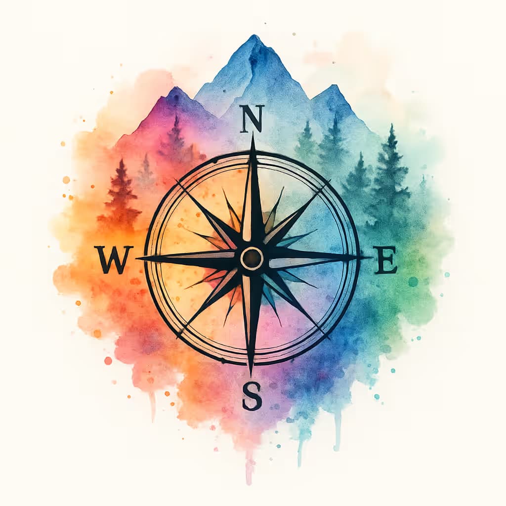 コンパスタトゥー 森林水彩デザイン