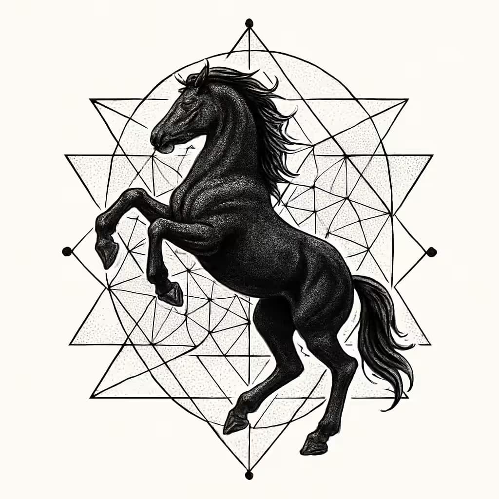 Geometric Horse Breaking Free Tattoo Design