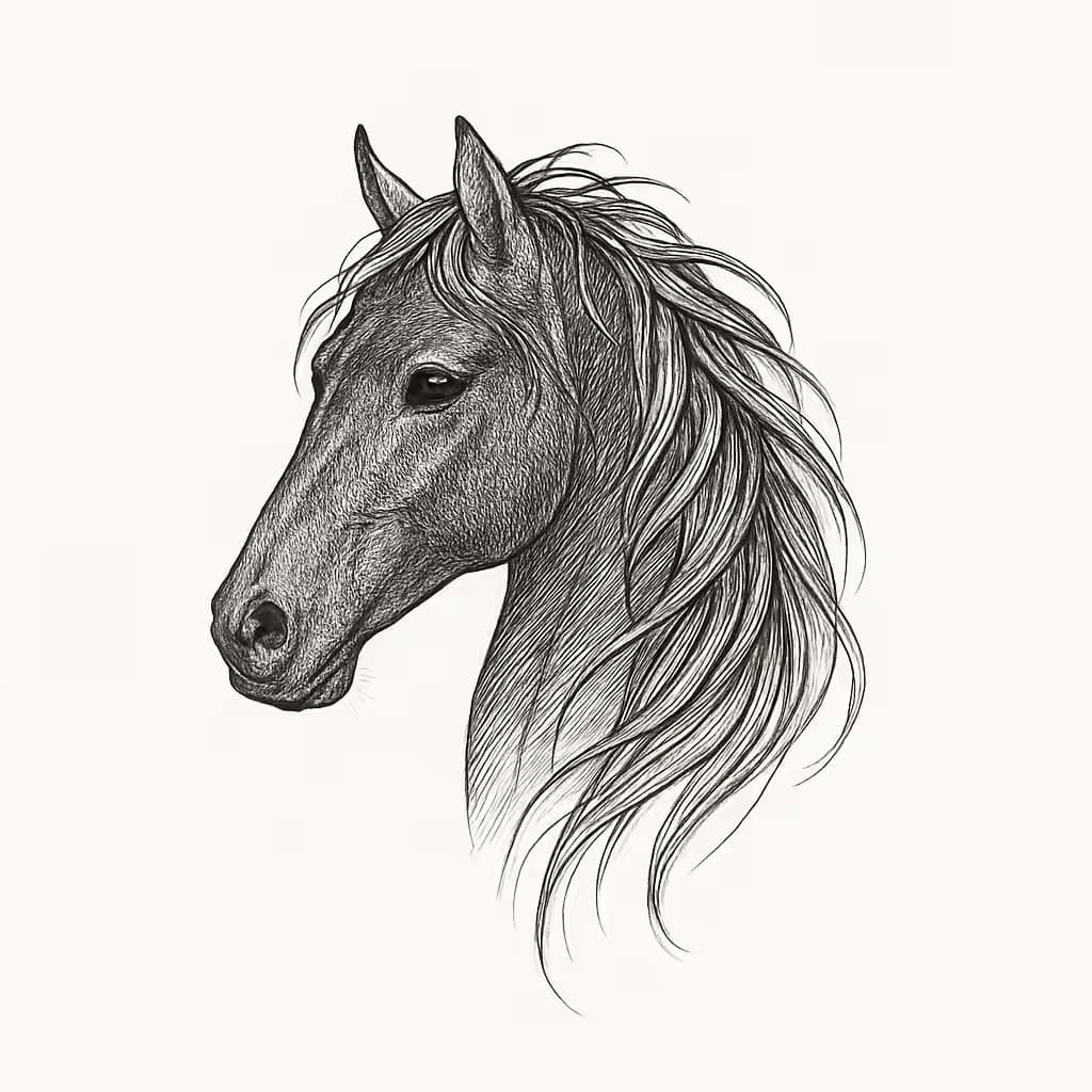 Dark Horse Side Profile Fine Line Tattoo