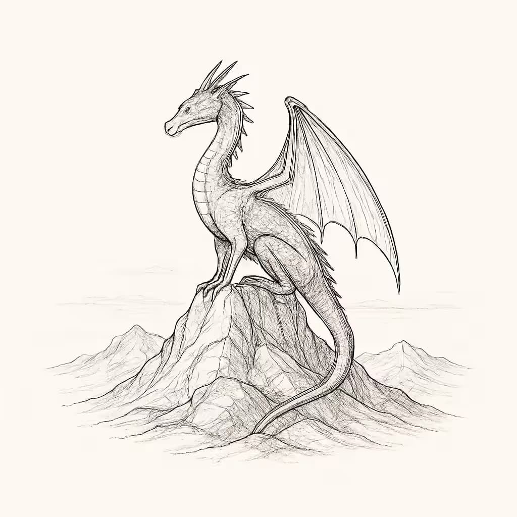 Dragon Tattoo Mountain Perch Fine-Line Design