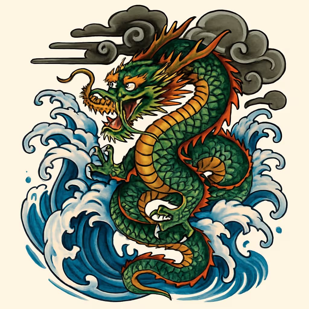 Dragon Tattoo: Japanese Dragon with Waves Design