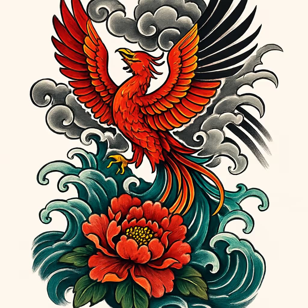 Phoenix of Self-Growth Japanese Tattoo Design