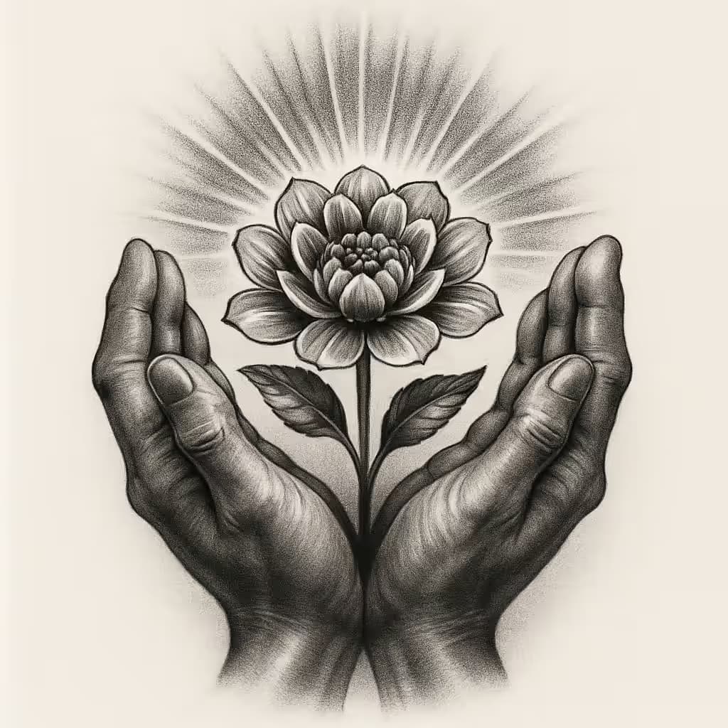Soul in Blooming Hands Realism Tattoo Design