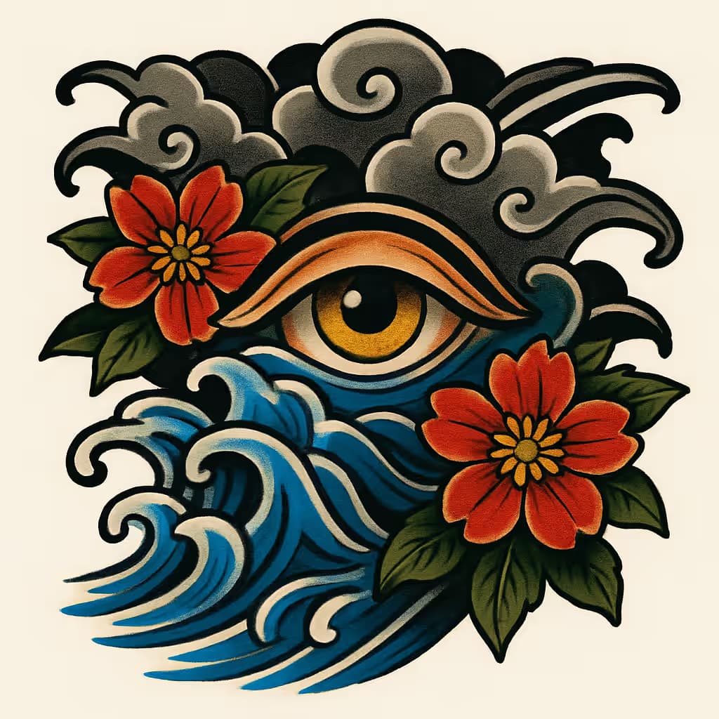 目のタトゥー 日式波紋デザイン