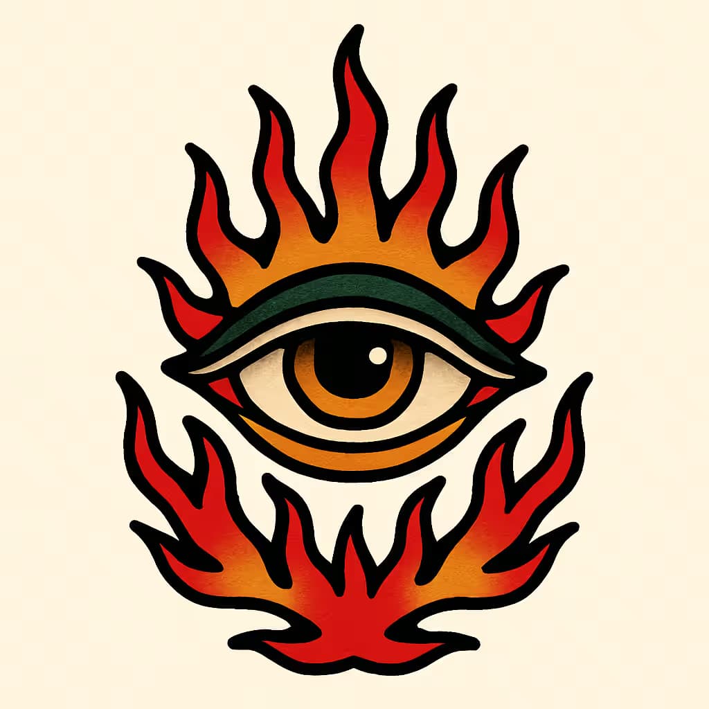 目のタトゥー | アメリカントラディショナル炎デザイン