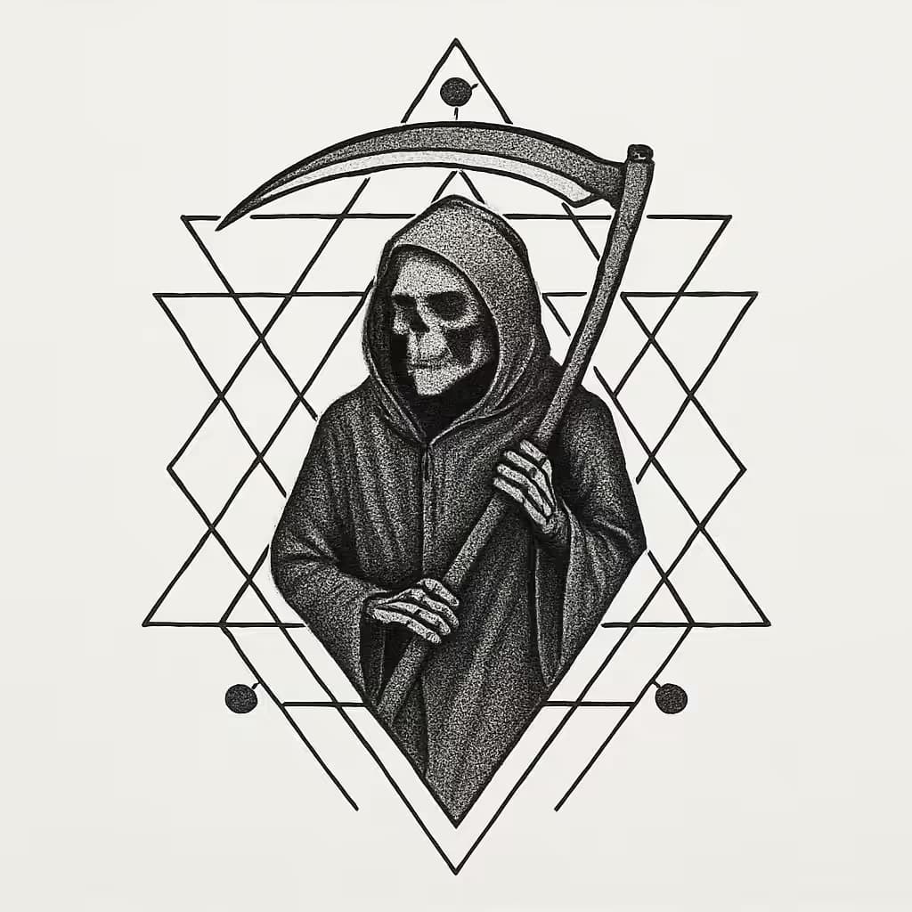 死神タトゥー | 幾何学スタイルの象徴的デザイン