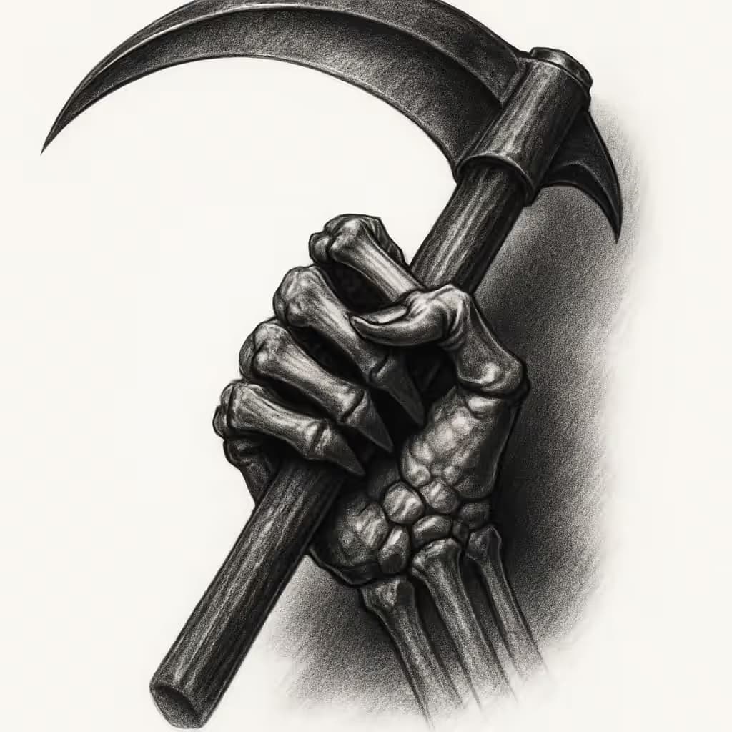 死神タトゥー リアリズム写実的手と鎌デザイン