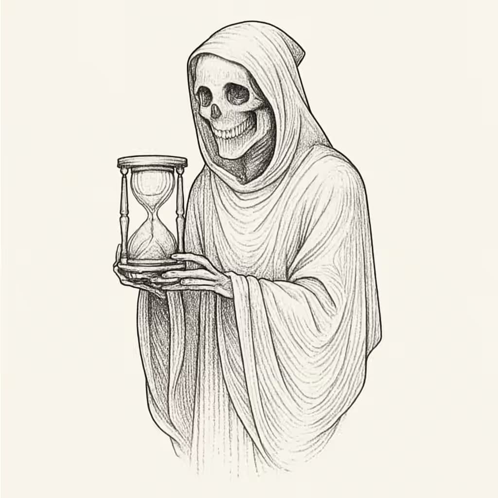 死神タトゥー 細線スタイル 優雅な時の象徴