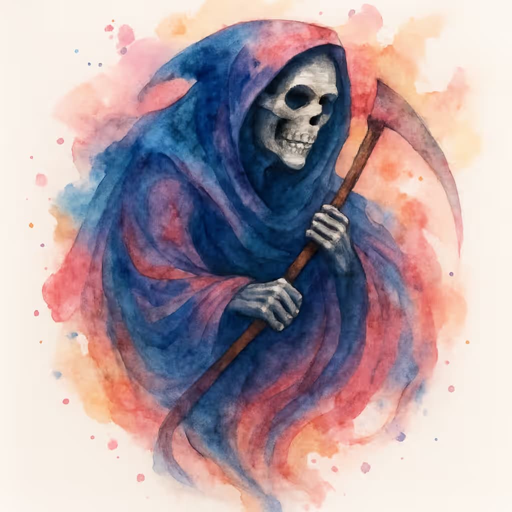 死神タトゥー 水彩風 | 幽玄なリーパーアート