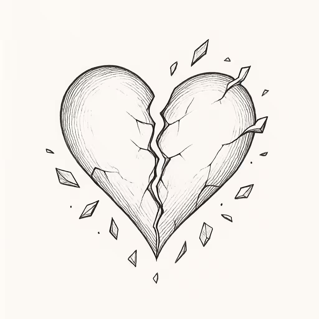 ハートタトゥー | 繊細な細線の割れた心デザイン