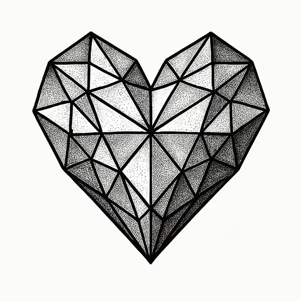 ハートタトゥー 幾何学デザインの輝き