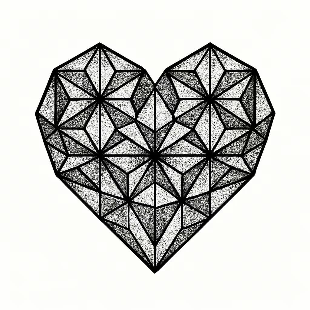 ハートタトゥー 幾何学スタイルの洗練デザイン