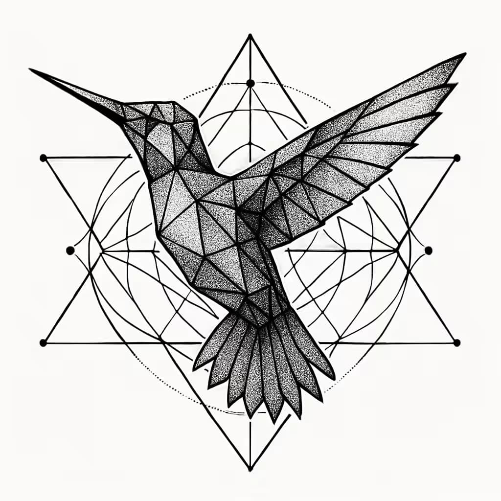 ハチドリタトゥー 幾何学構成の美しいデザイン