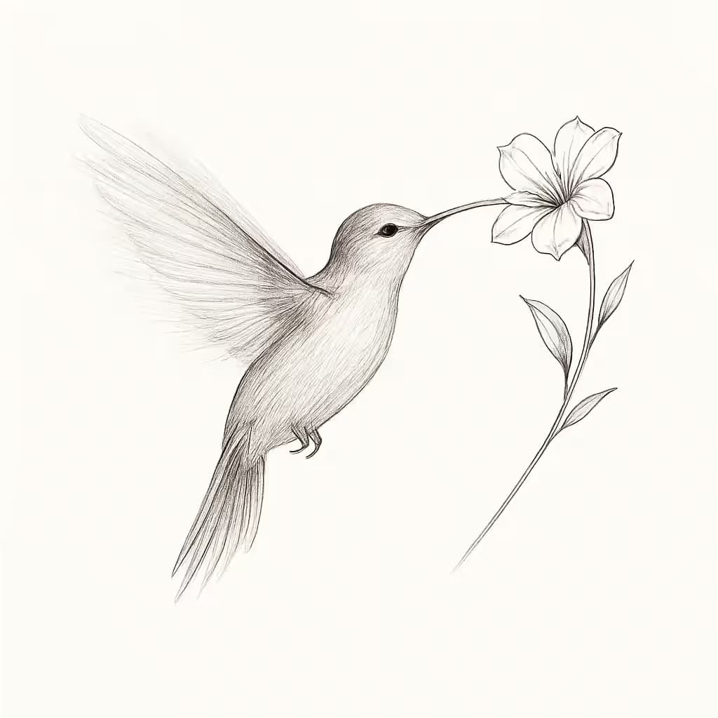 ハチドリタトゥー細線デザイン優雅な側面