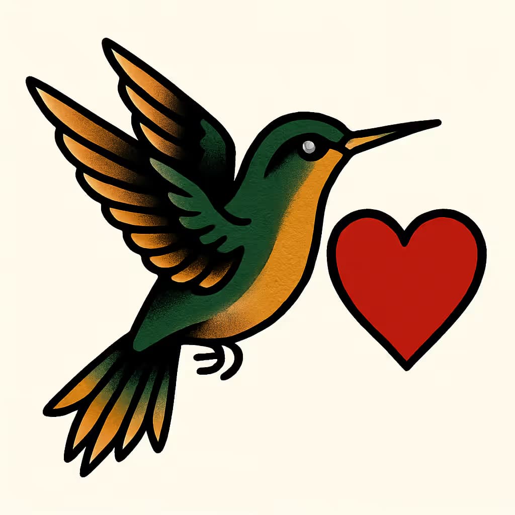 ハチドリタトゥー | アメリカン・トラディショナル心のデザイン