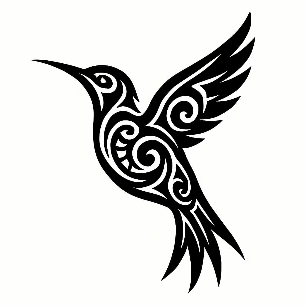 ハチドリタトゥー部族風シルエットデザイン