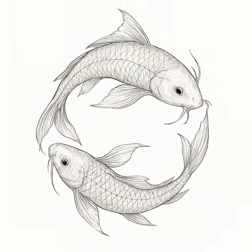 鯉のタトゥー | 繊細な細線ツインデザイン