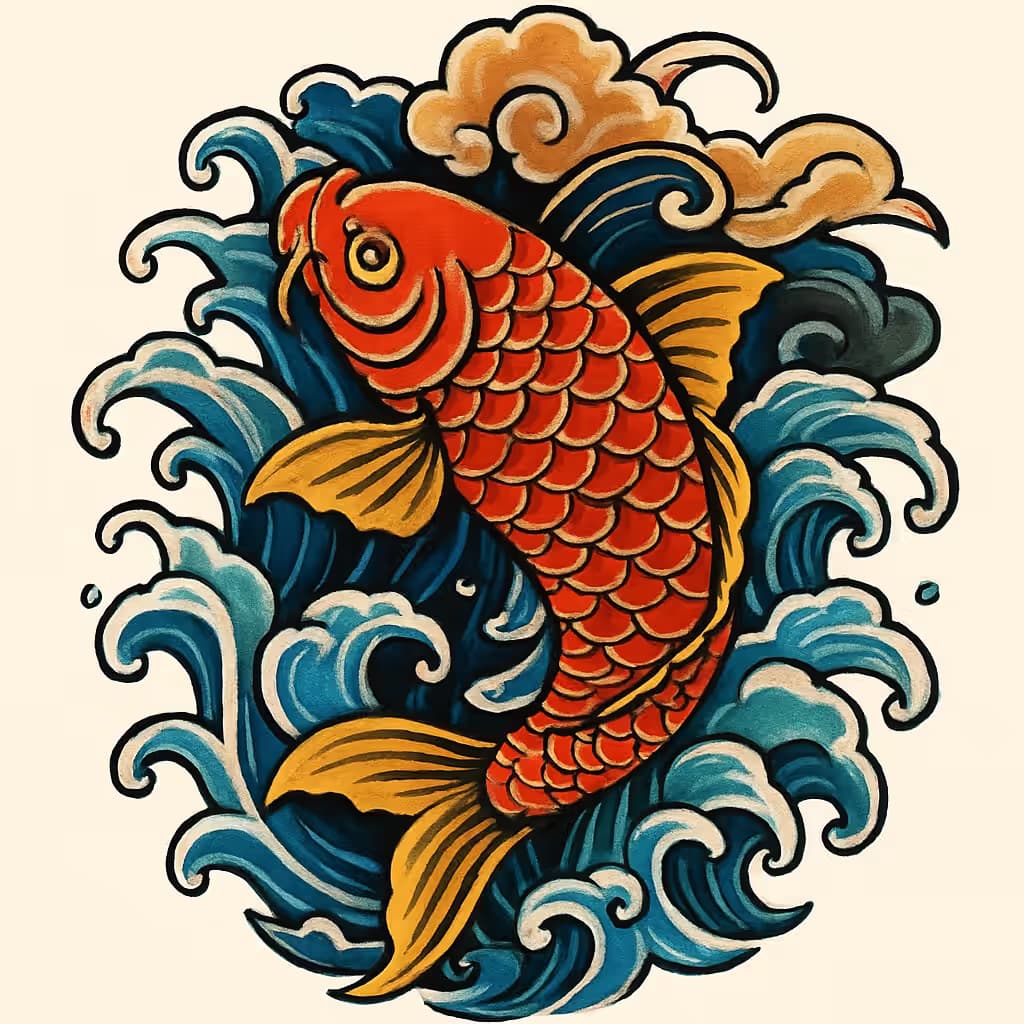 鯉のタトゥー | 流れる水と和風デザイン