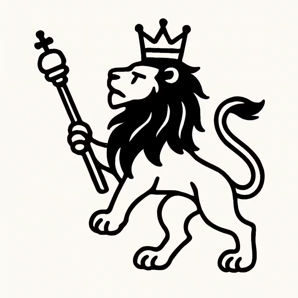 ライオンタトゥー 王冠と杖の威厳デザイン