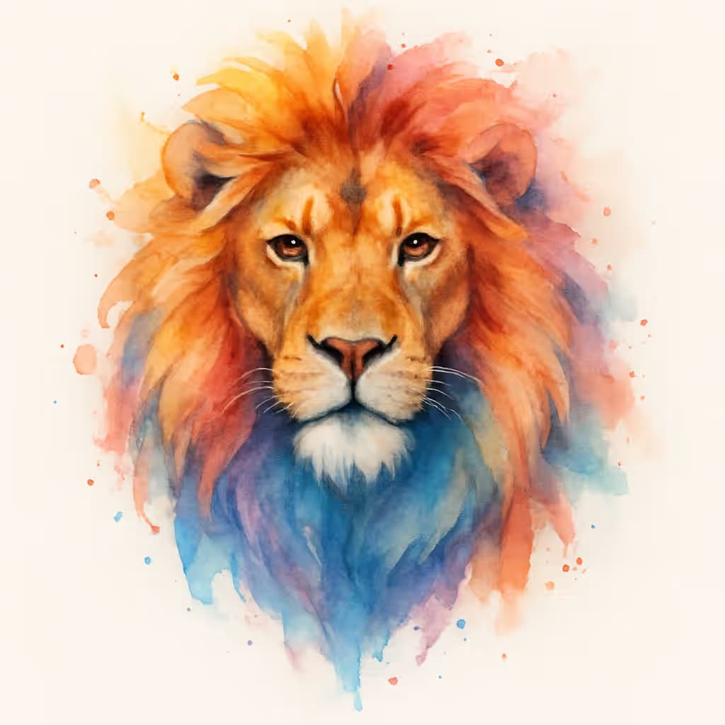 ライオンタトゥー 水彩スタイル華やかデザイン