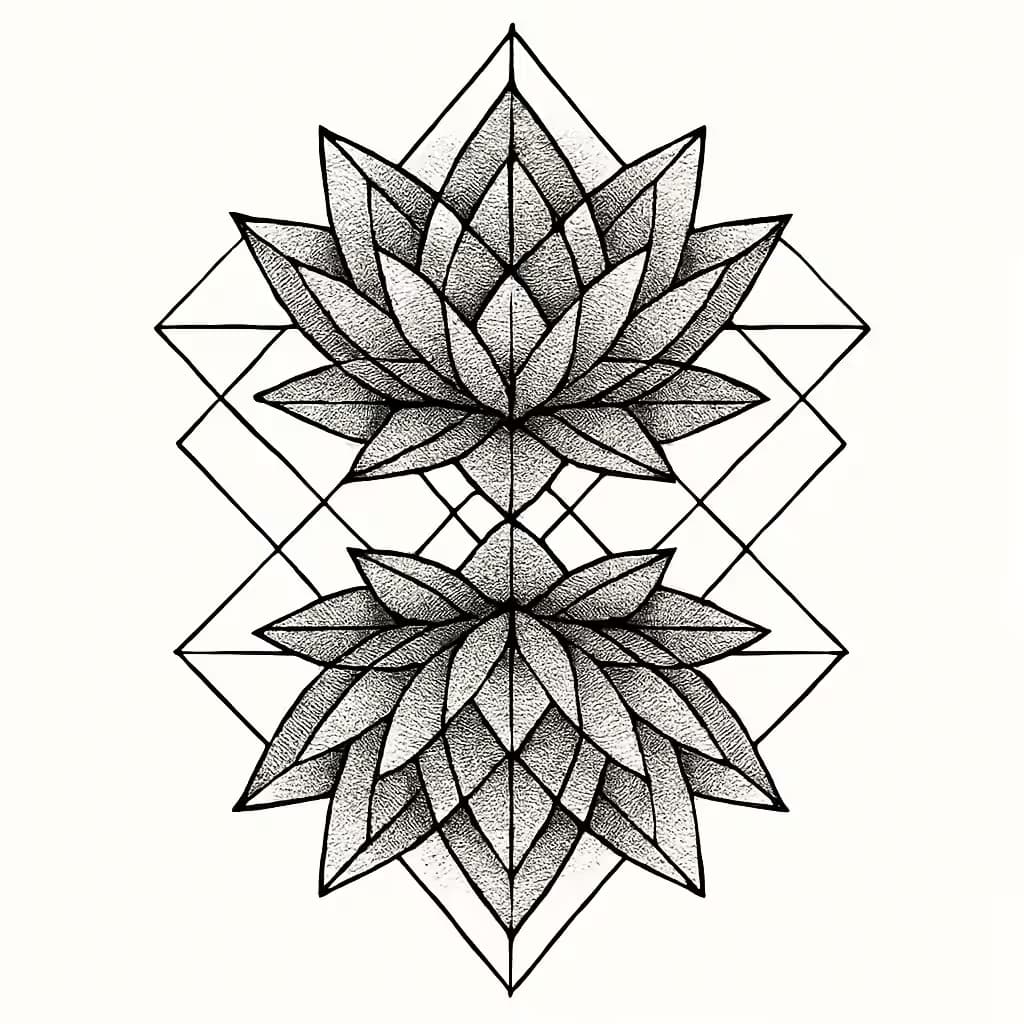 蓮の花タトゥー | 幾何学的バランスデザイン