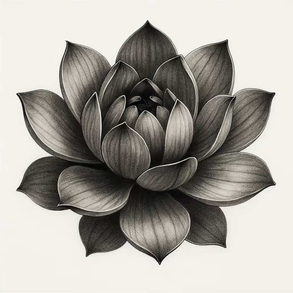 蓮の花タトゥー リアリズム細密デザイン