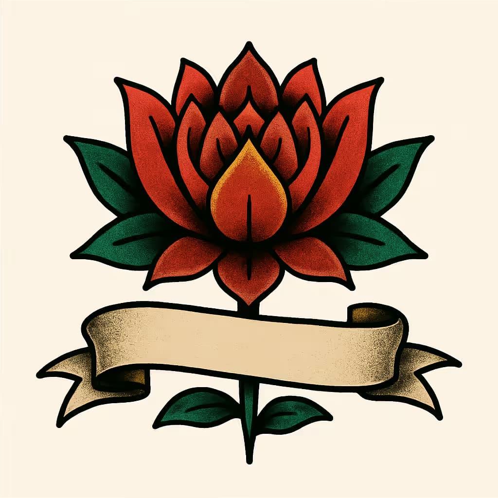 蓮の花タトゥー | アメリカントラディショナル美学