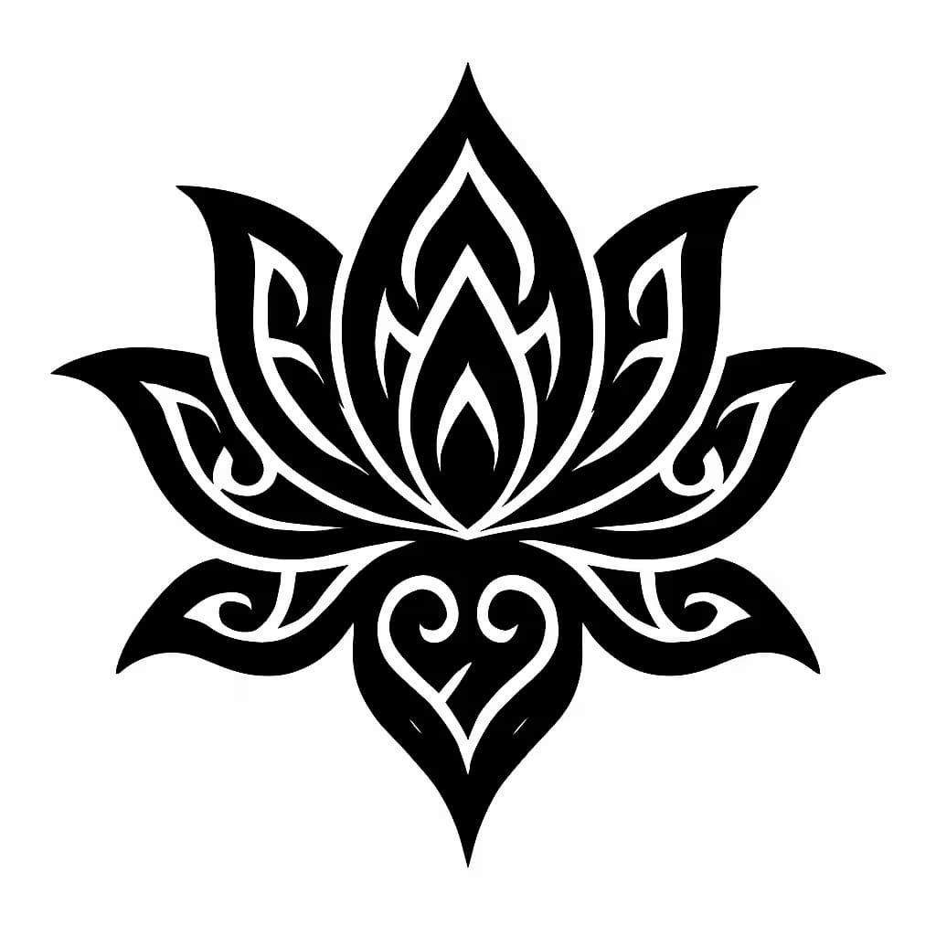 蓮の花タトゥー | トライバルの力強い文様