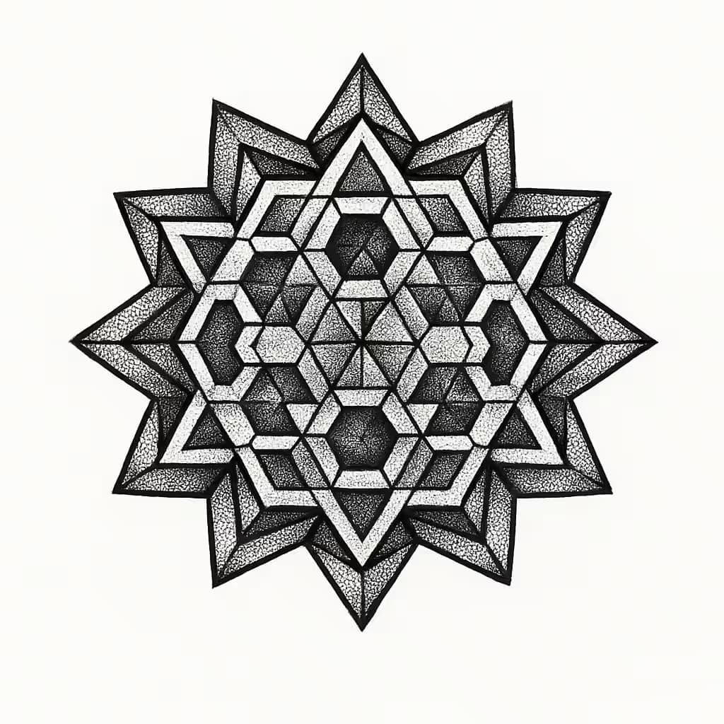 Geometric Universe Wheel Mandala Tattoo Design