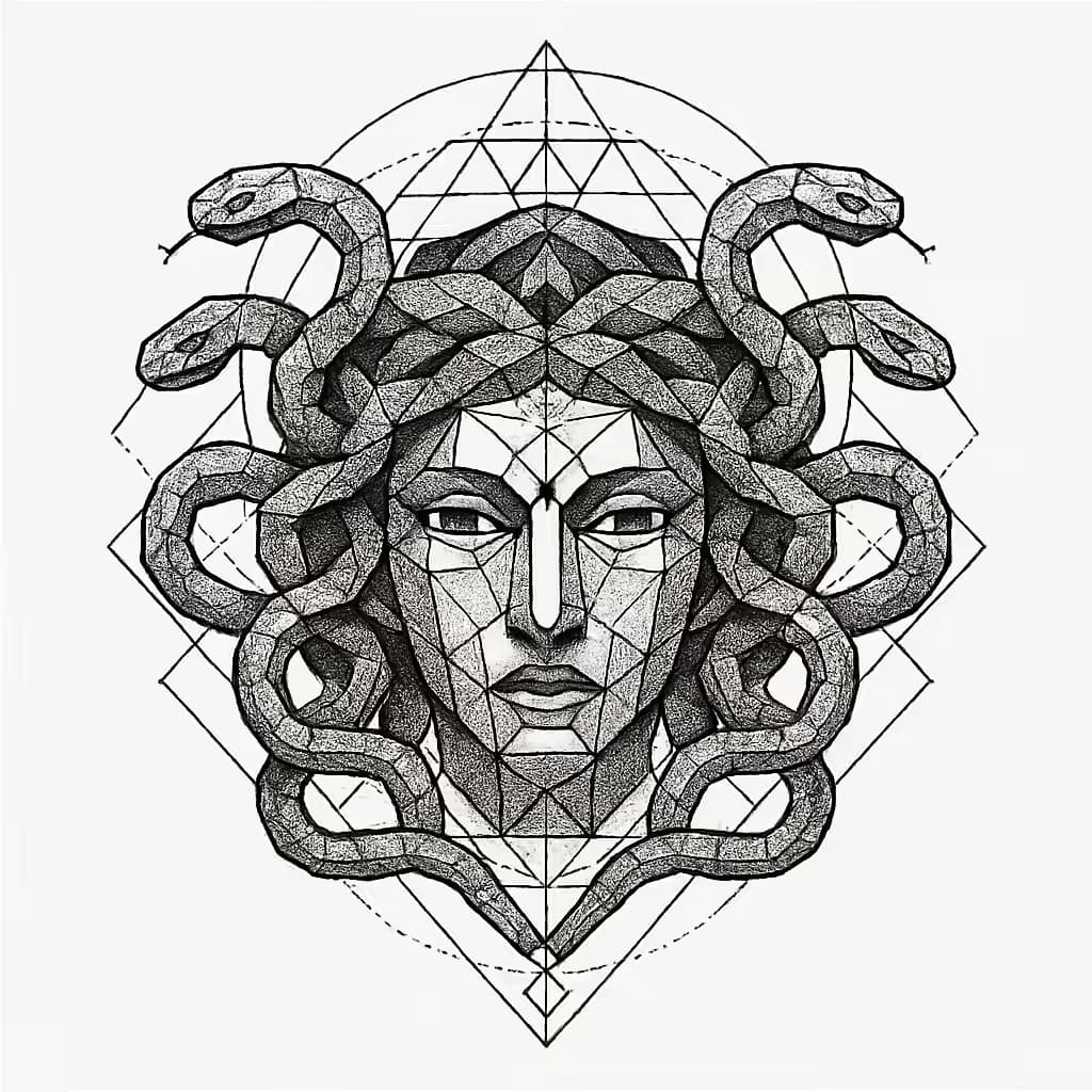 メデューサタトゥー 幾何学的な美と対称性のデザイン