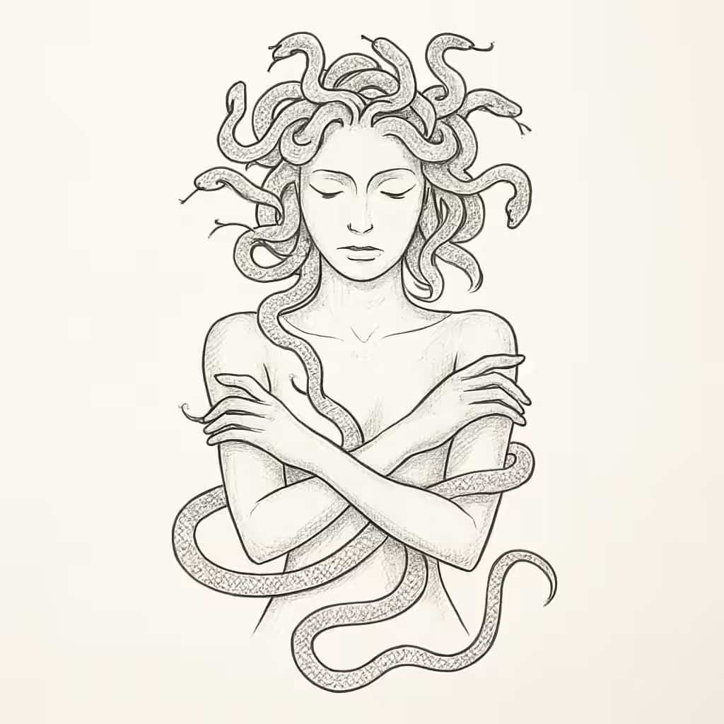 メデューサタトゥー - 繊細なフィンラインの美