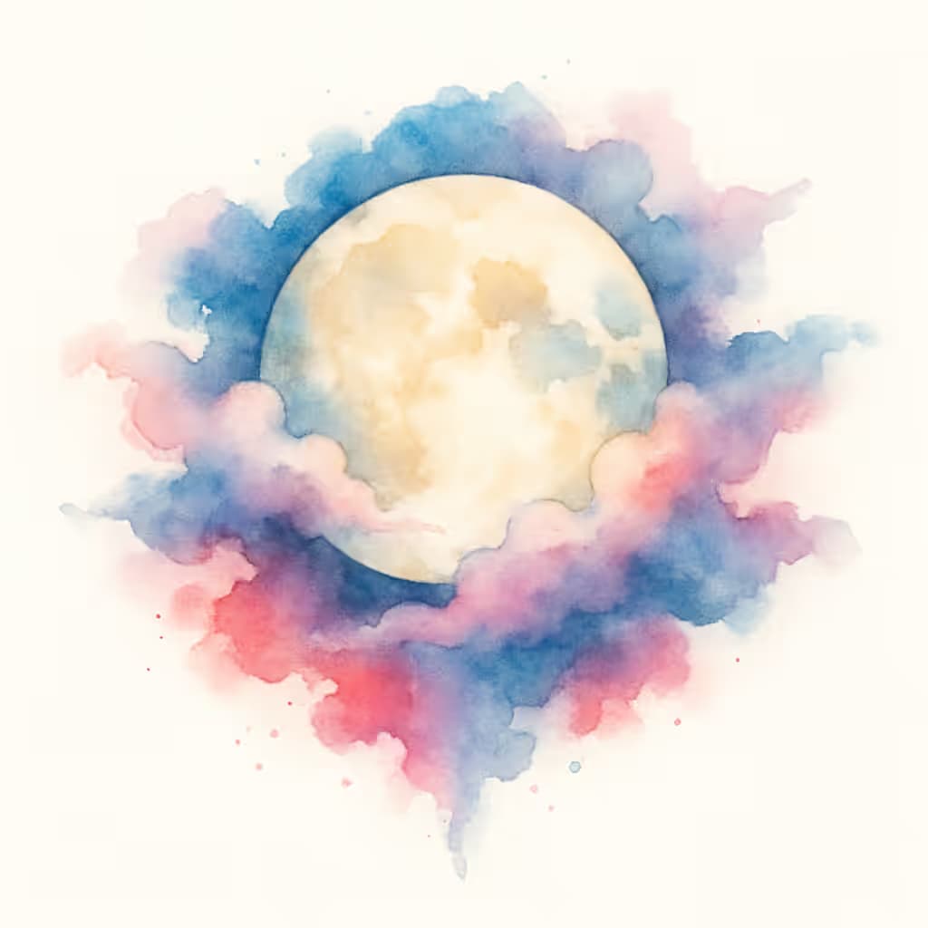 ムーンタトゥー 水彩風デザイン 月と雲の幻想