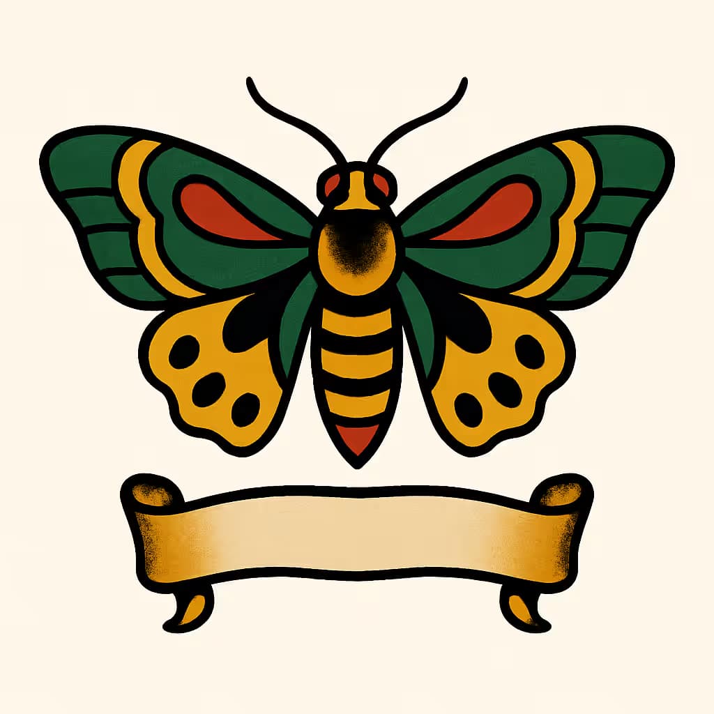 蛾 タトゥーのクラシックデザインバナー付