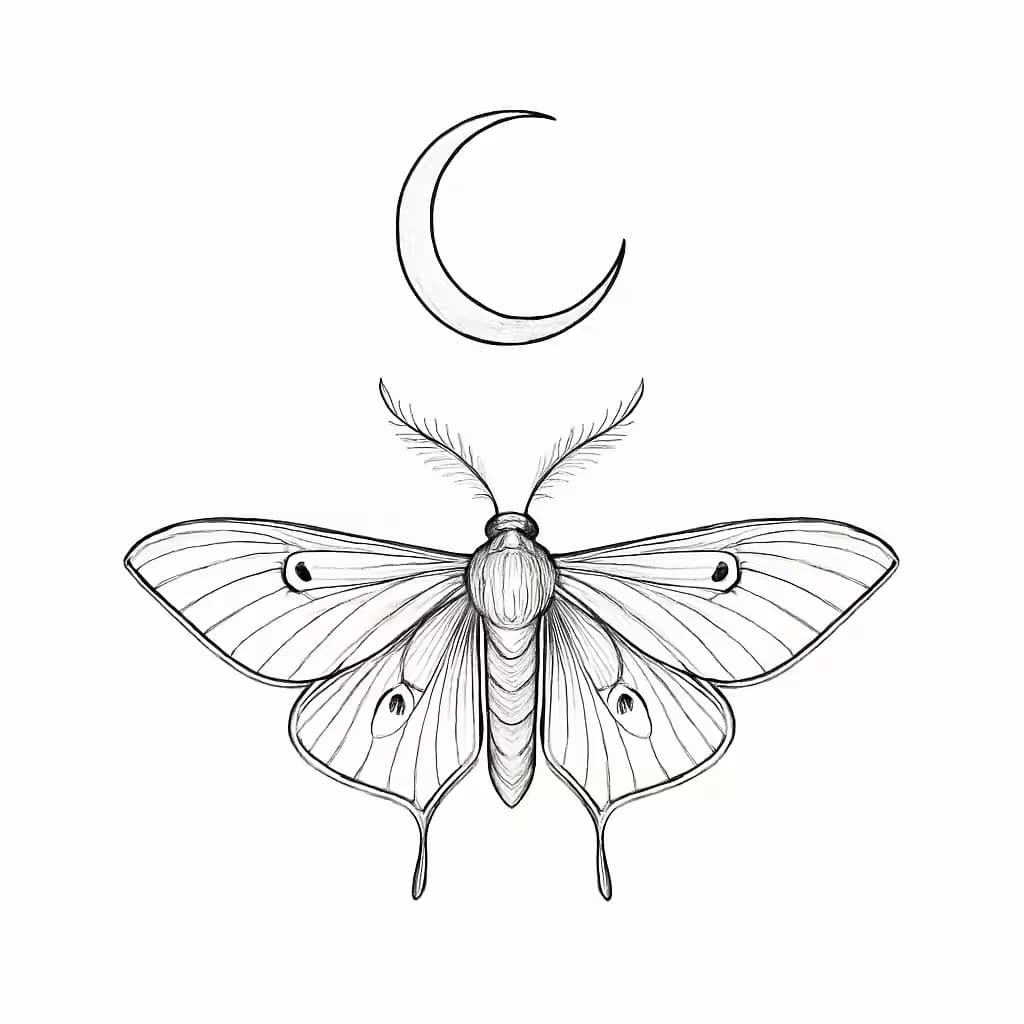 蛾タトゥー | 繊細な細線と月の神秘デザイン
