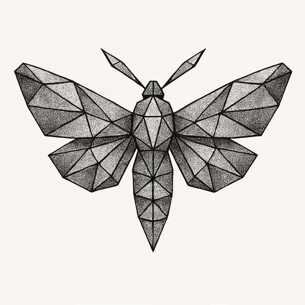 蛾のタトゥー | 幾何学的構造と変容の美