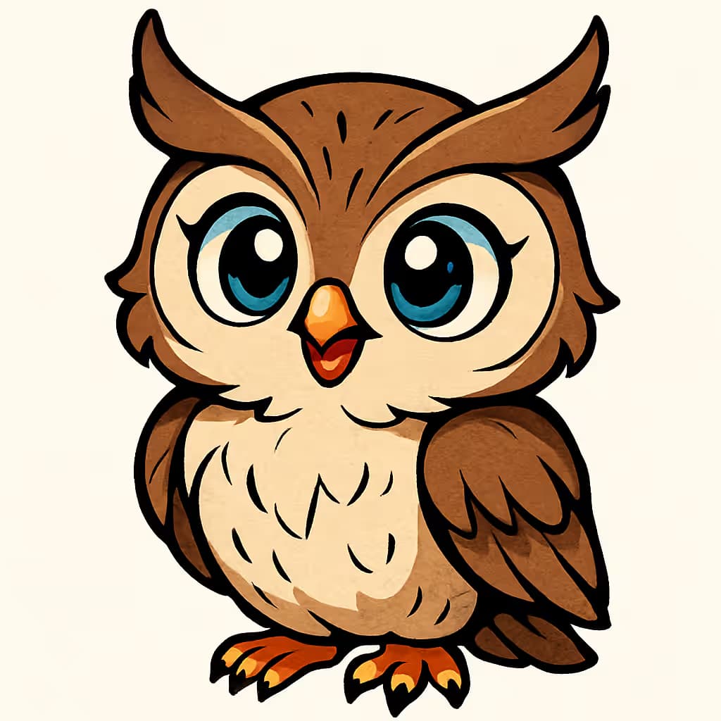 フクロウタトゥー アニメ風大きな瞳デザイン