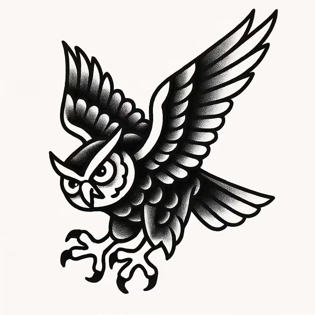 フクロウタトゥー ダイナミックな狩猟デザイン