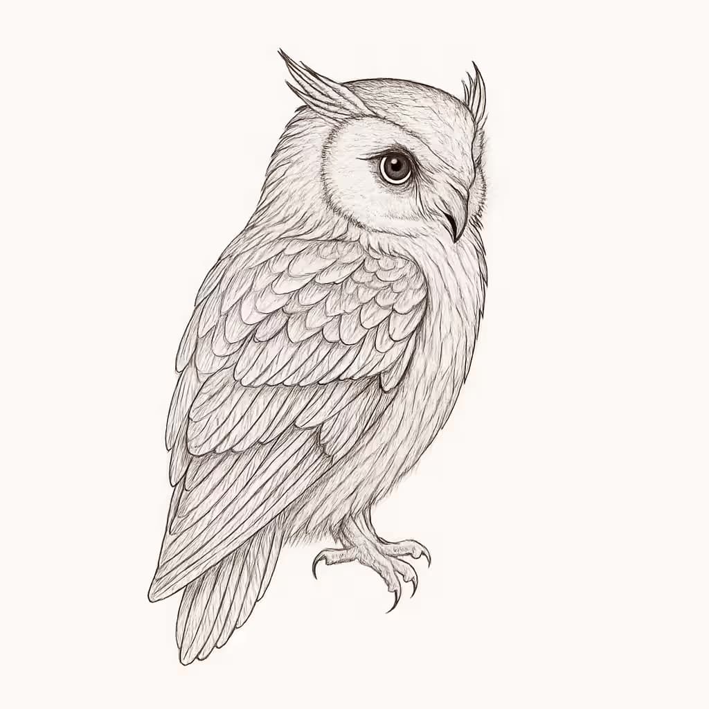 フクロウタトゥー 極細線の横顔デザイン