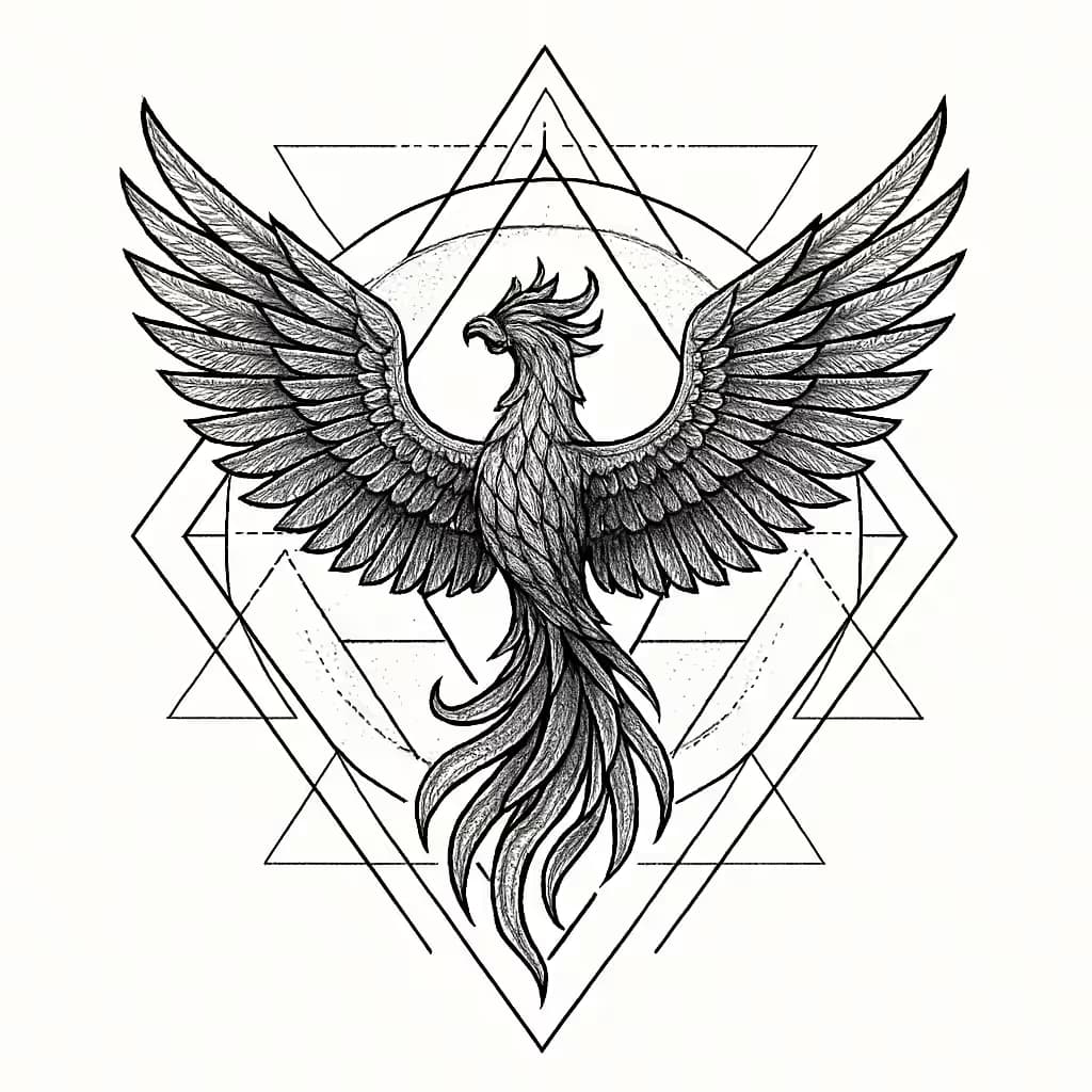 Geometric Phoenix Symmetry Tattoo Design