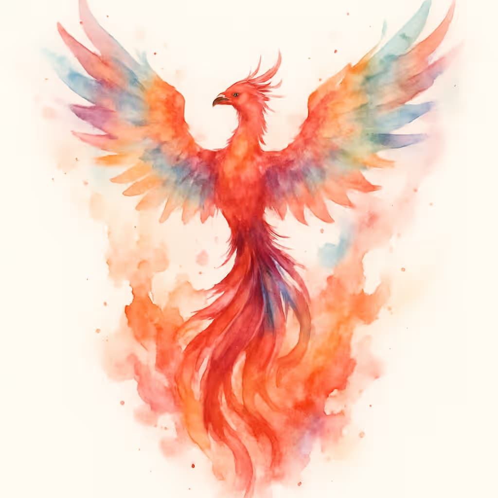 Watercolor Phoenix Rebirth Tattoo Design