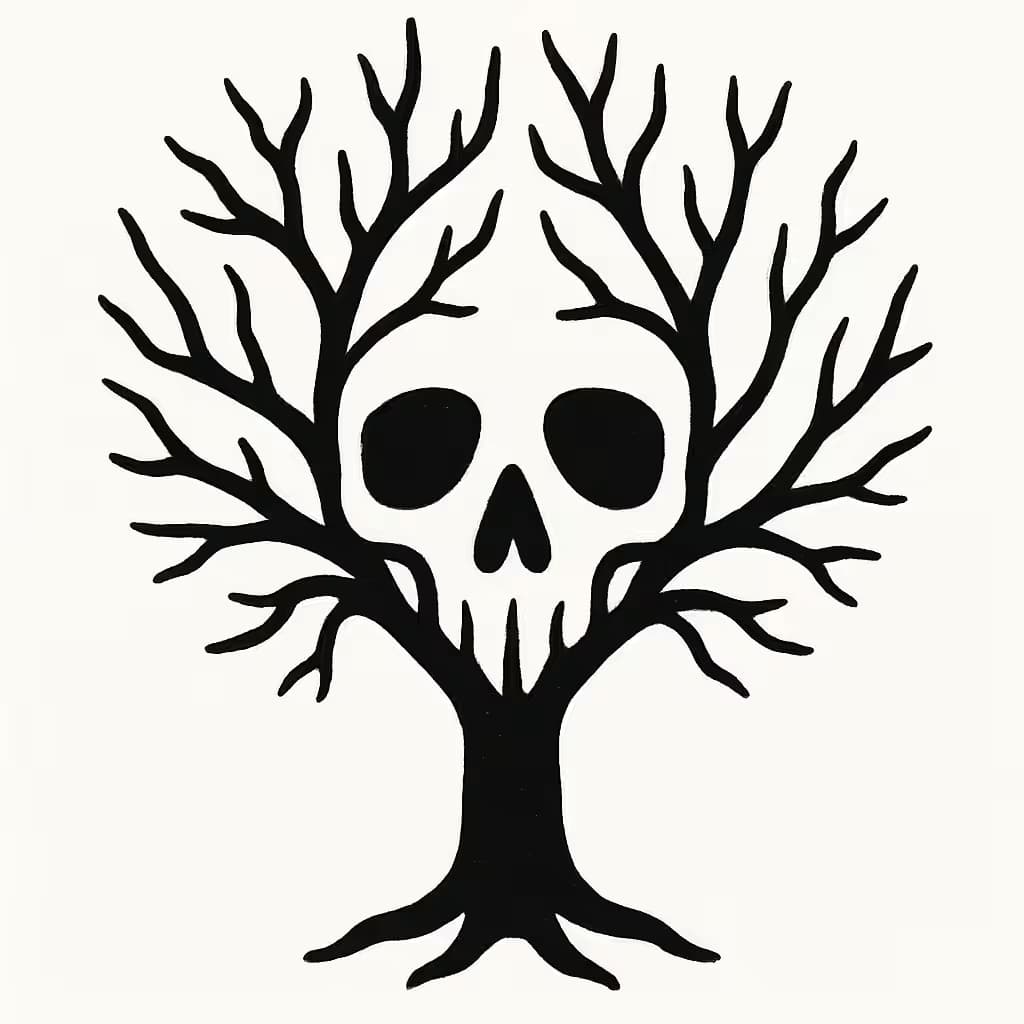 毒樹タトゥー | 骨の枝構図のクラシックデザイン