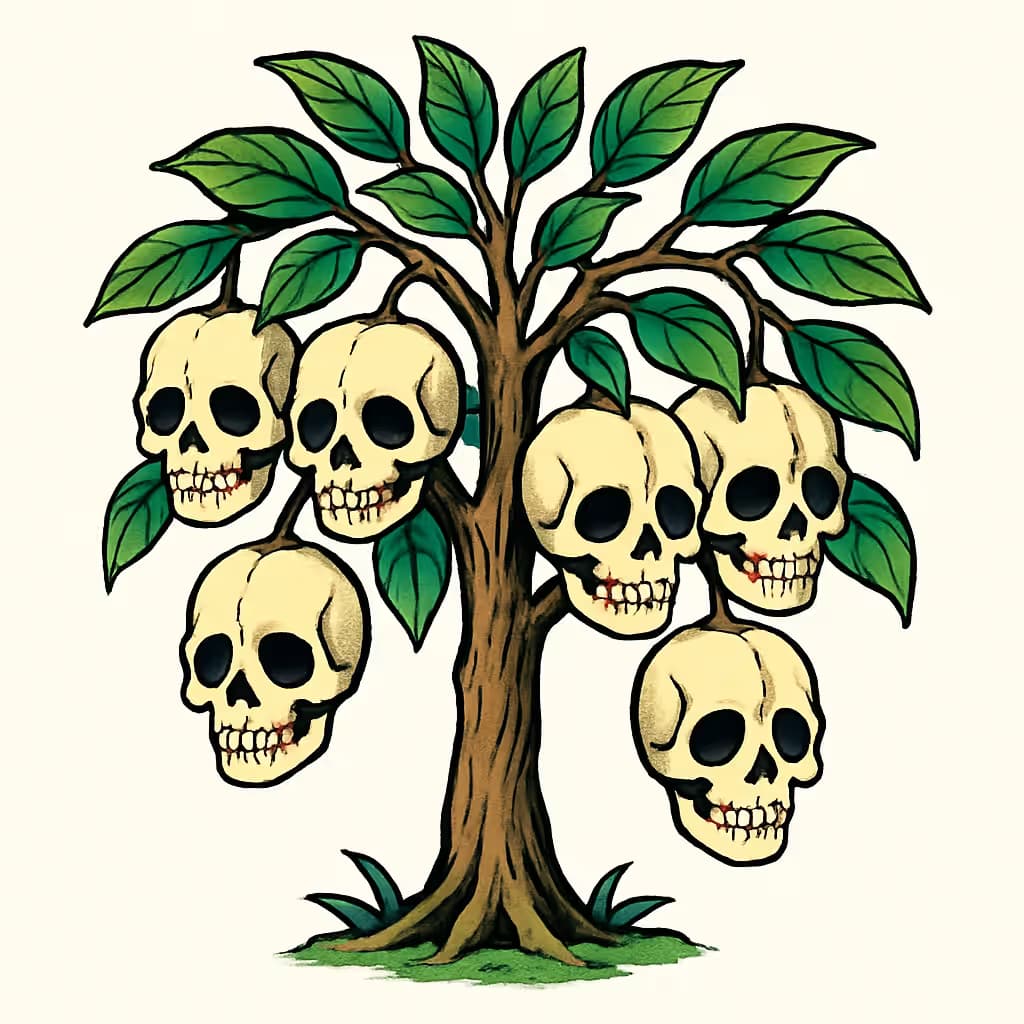 毒の樹タトゥー 魅惑のスカルフルーツデザイン